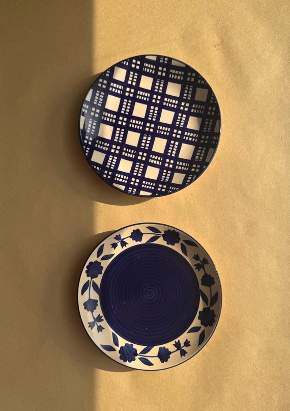 Hand-Painted Blue Floral Ceramic Dessert Plates - Set of 2