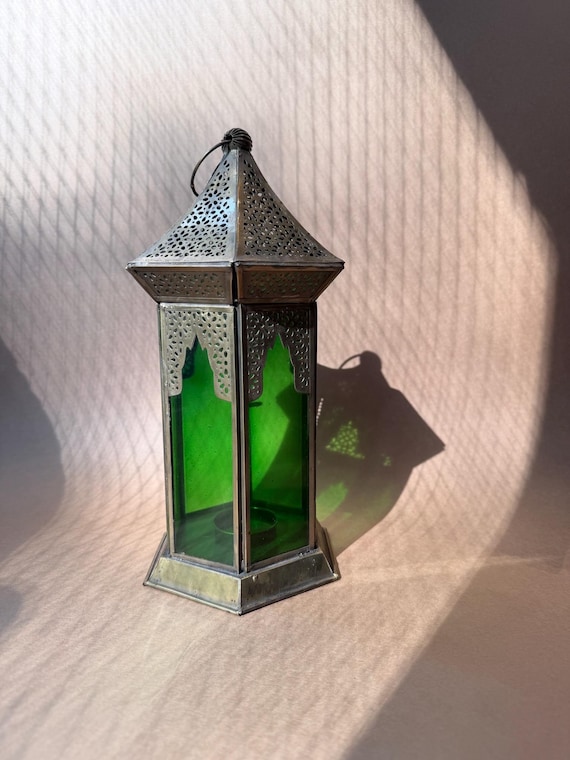 Vintage Green Glass Lantern
