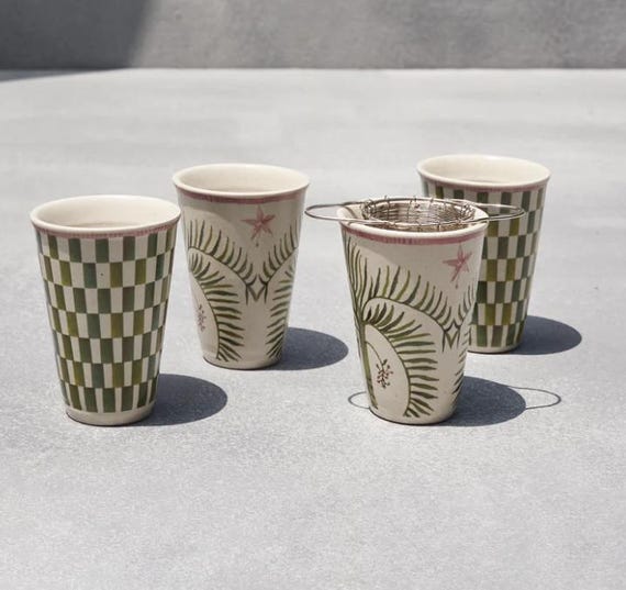 Handcrafted Ceramic Tea Cup & Strainer Set: Modern Pottery Drinkware