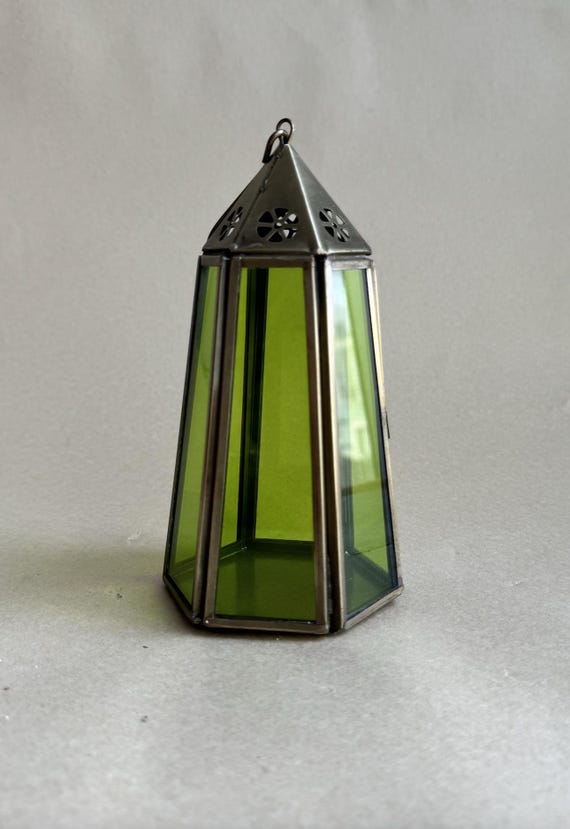 Vintage Green Glass Lantern