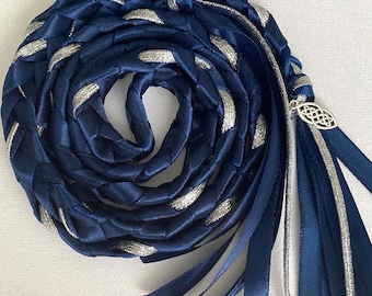 Dark Navy & Silver Handfasting Cord, Celtic Irish Knot Wedding Ribbon, Pagan Rituals, Choice of Custom Charms