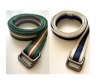 Cinturón de algodón con diseño de espiga para hombre y mujer, unisex, informal, con anillas de metal macizo, ancho de 3,2 cm.