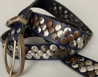 Vintage Bernd Gotz Studded Leather Belt Dark Navy Western Rocker Leather Belt, 30,7-34,6"/78-88cm