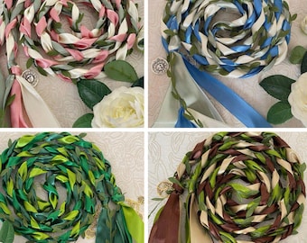 CUSTOM Handfasting Cord with Green Leaves, Personalised Colors, Celtic Wedding Ribbon, Woodland Irish Ceremony Knot, Something Blue