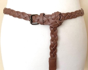 Vintage Braided Leather Belt Slim Thin Retro Boho Leather Belt Western Skinny Braided Leather Belt