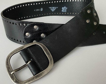Vintage Ledergürtel Schwarz Perforierter Nieten Ledergürtel, 28,3-32,3 "/ 72-82 cm