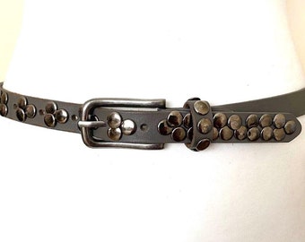 80s Blue Studded Skinny Leather Belt - 34 Inch - Etsy