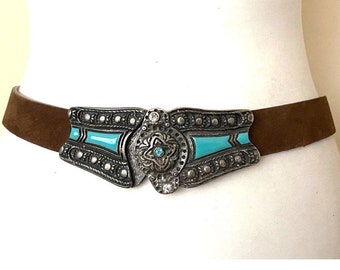 Vintage minimalist Brown genuine leather‎ boho grunge belt size L Vintage Minimalist Brown Genuine Leather Boho Grunge Belt  main image 4