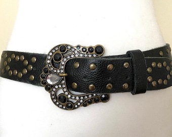 ANN DEMEULEMEESTER Vintage Studded Leather Belt, Gothic