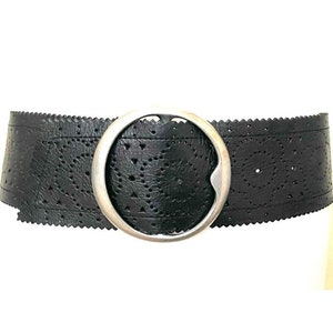 Vintage L XL Size ESPRIT Extra Wide Perforated Leather Belt  display picture 1