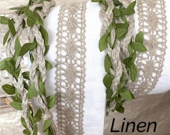 Linen Handfasting Cord with Green Leaves, Custom Wedding Ceremony Rope, Celtic Irish Ribbon, Rustic Romantic Linen Lace Ties, All Colors