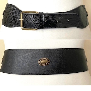 Vintage 90s Wide Leather Belt Black Retro Leather Belt , 31,5-35,4&quot;/80-90 cm