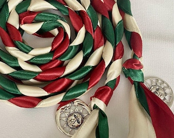 Green Red Ivory Handfasting Cord, Celtic Wedding Ribbon, Irish Ceremony Knot, Pagan Rituals Hand Tying Cord with Optional Charms