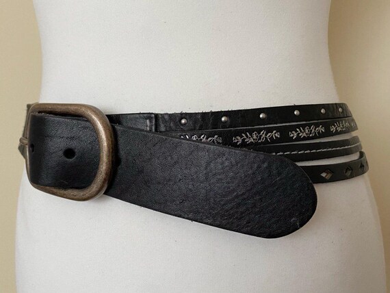 Vintage SADDLER Multi Strap Black Leather Belt Studded  display picture 1