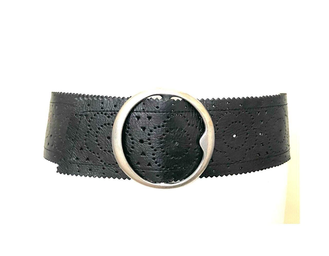 ESPRIT Genuine Leather Belt Floral Belt Buckle Black Silver 80CM Black Floral – Vogt Silversmiths main image 4