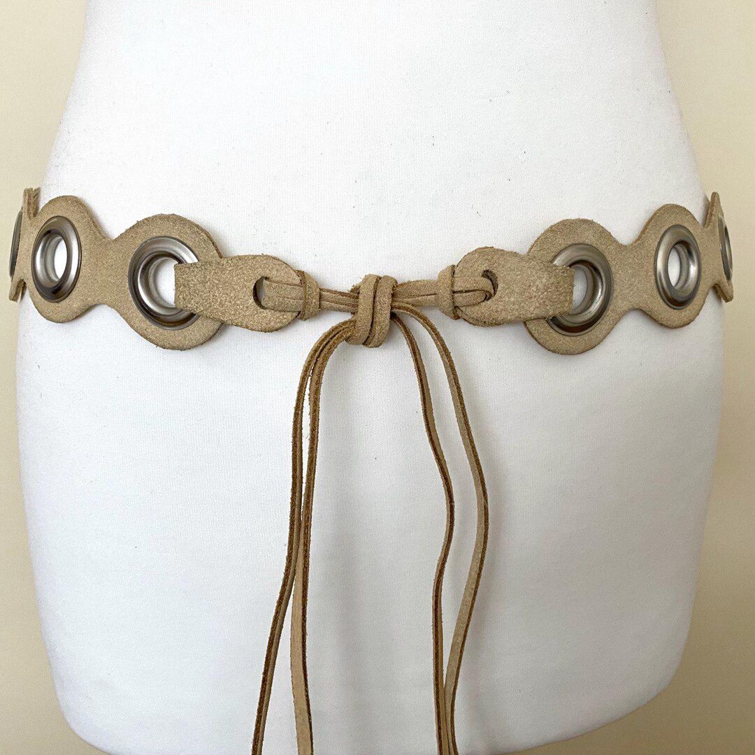 Vintage 80s 90s Boho Hippie Sand Suede Leather Belt Western  display picture 2