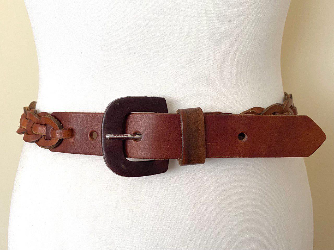 Vintage 60s Link Braided Brown Leather Belt, 27,5-31,4