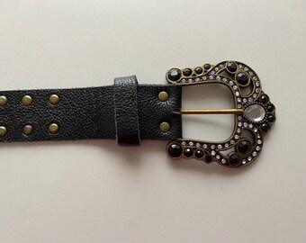 Vintage 80s 90s Studded Western Cowboy Rocker Leather Belt  display picture 1