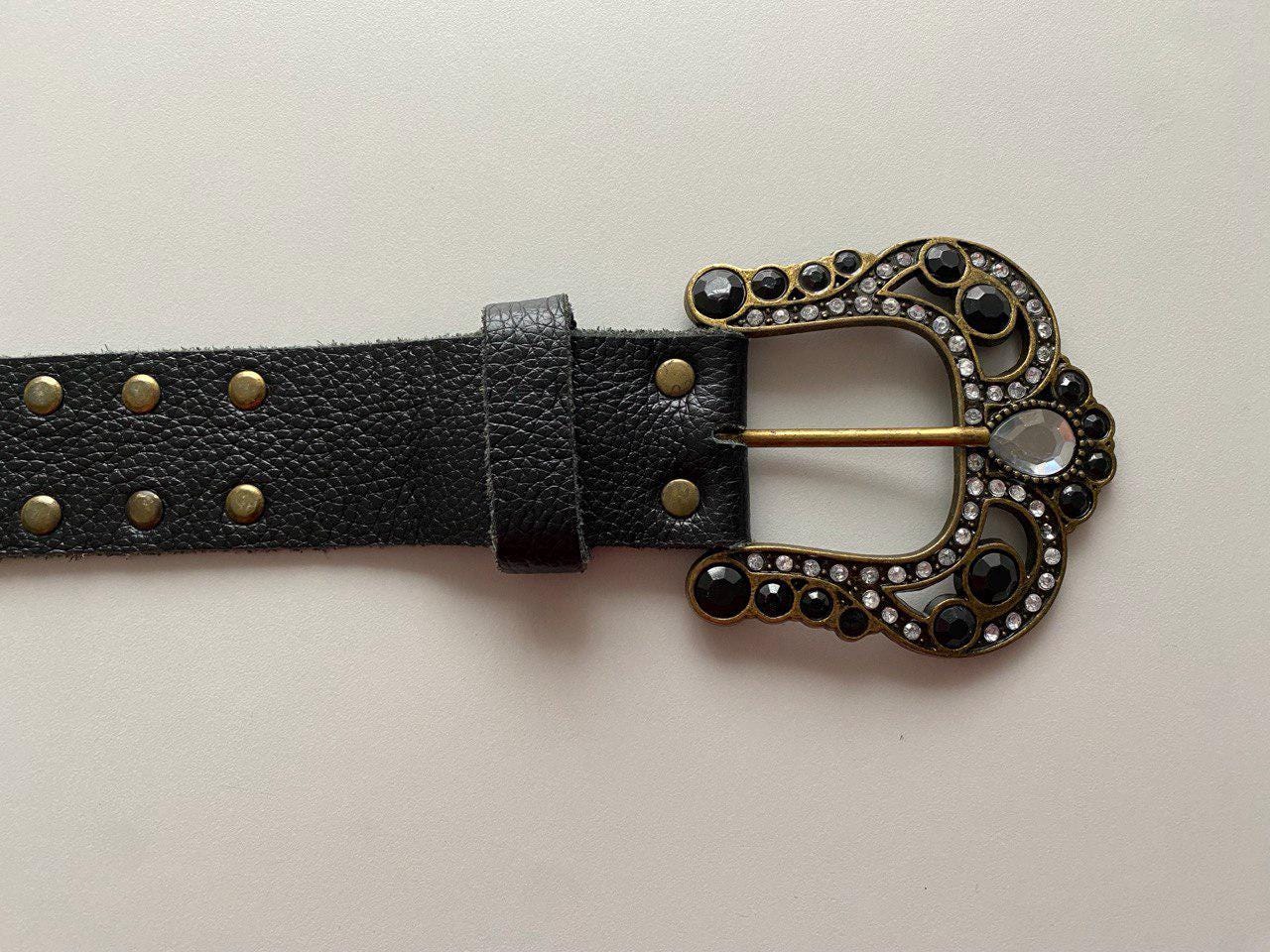 Vintage 80s 90s Studded Western Cowboy Rocker Leather Belt Gothic
