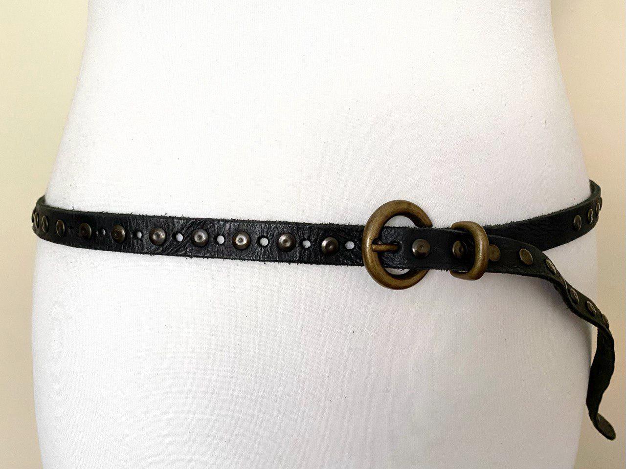 Skinny Vintage 80s Studded Black Leather Belt Rocker Western
