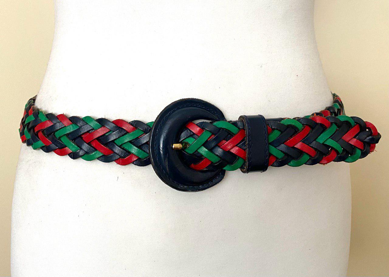 Vintage Made in Italy Braided Leather Belt Multicolor Green  display picture 1