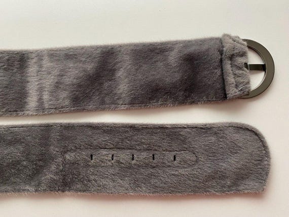 Vintage Extra Wide Grey Faux Fur Belt With Natural Fur Decor, 34,6