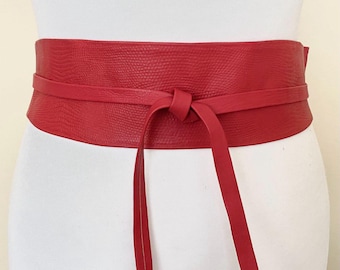 Vintage Made in Spain Red Sash Wide Soft Leather Belt, Size S/M
