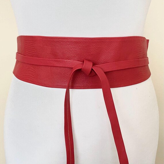 Vintage Made in Spain Red Sash Wide Soft Leather Belt, Size  display picture 3