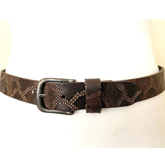 Vintage LEGEND Leather Belt Skinny Dark Brown Snake Skin  display picture 1
