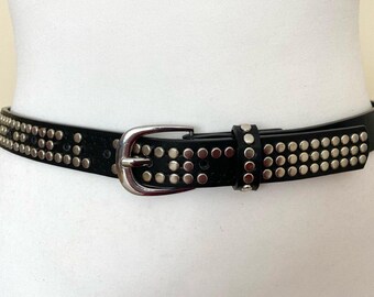 小物 Vintage 80s Studs Design Leather Belt Skinny Vintage Studded Brown Leather Belt 90s Rocker Western