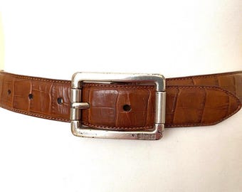 Vtg Lauren Ralph Lauren Brown Italian Leather Belt Brass Buckle L / 32\