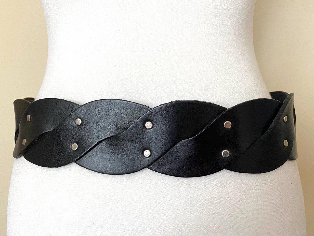 Vintage 80s Wide Leather Belt High Low Waist Black Wide  display picture 1