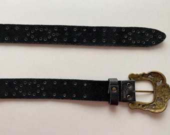 Vintage 80s 90s Studded Western Cowboy Rocker Leather Belt  display picture 1