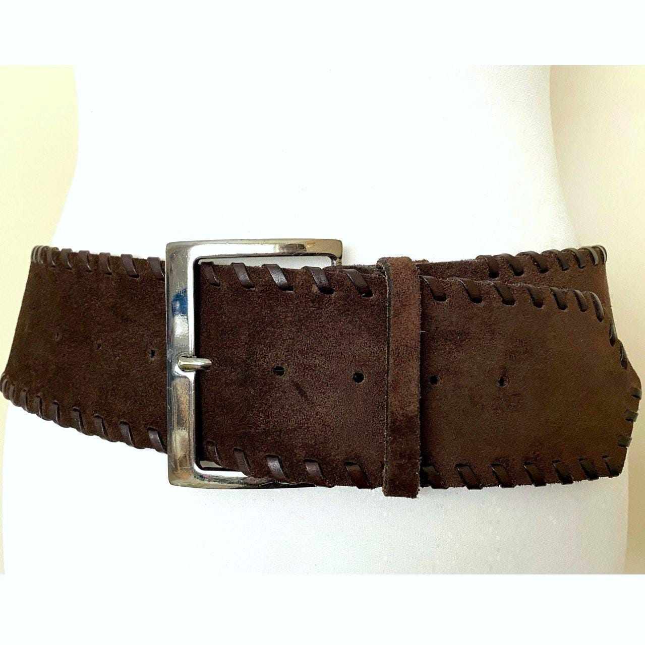 Vintage SPORTMAX Italy Made Wide Suede Leather Belt Brown  display picture 2