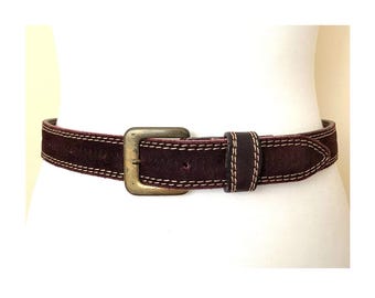 Vintage Suede Burgundy & Gold Metal Stud Belt - Etsy Israel display picture 2