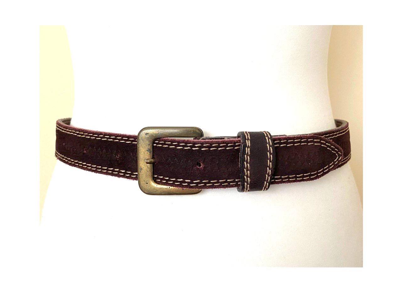 Holland  Vintage 90\' Rare Burgundy Leather Belt, Size 32, Rustic Brass Buckle. Vintage Burgundy Leather Western Belt: Brass Buckle, 80s/90s  main image 4