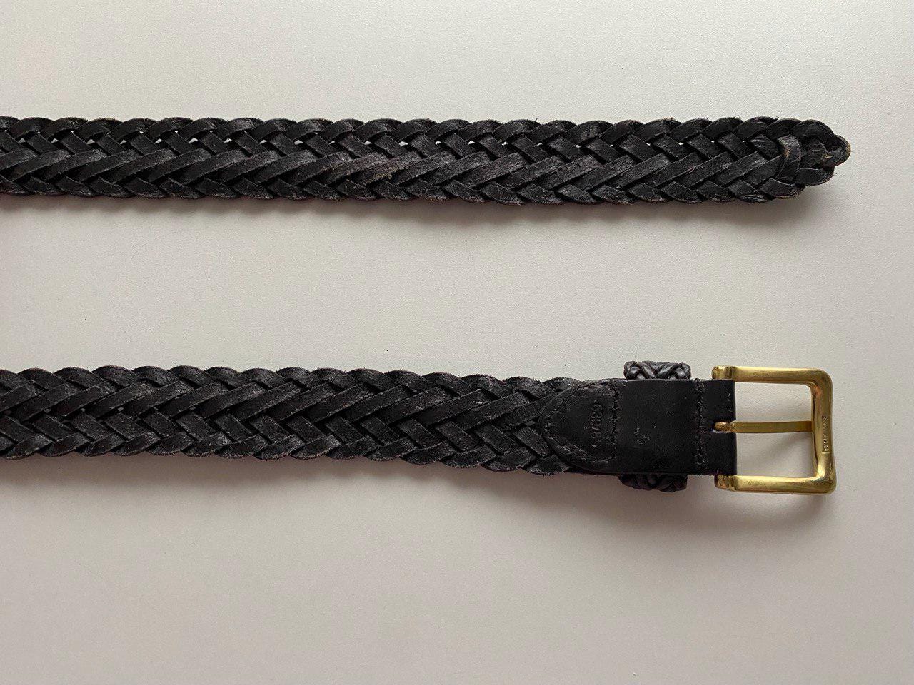 Vintage Black Braided Belt Copper Concho Statement Buckle Adjustable One Size Vintage western-style concho belt featuring multiple oval  main image 2