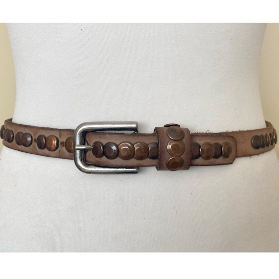 Skinny 80s 90s Vintage Leather Belt XS Size Rocker Western  display picture 2