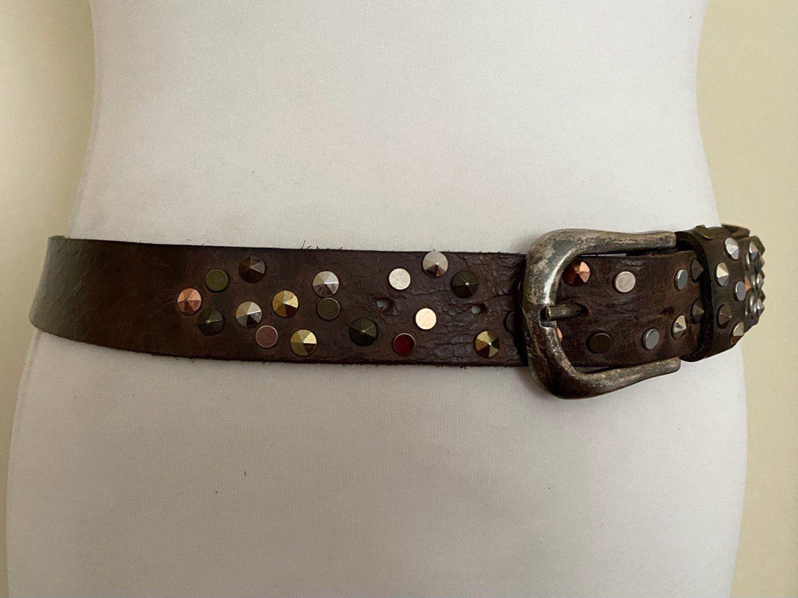 70s Rocker Belt Legend Vintage 70s 80s Western Brown Studded Leather Belt Rocker ...