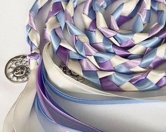 Ivory Light Blue Pale Lilac Handfasting Cord, Something Blue, Muted Pastel Wedding Ribbon, Traditional Celtic Irish Knot, Charms Choice