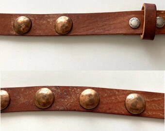 Vintage Studded Thick Leather Belt Heavy Buckle Heavy Studs Brown