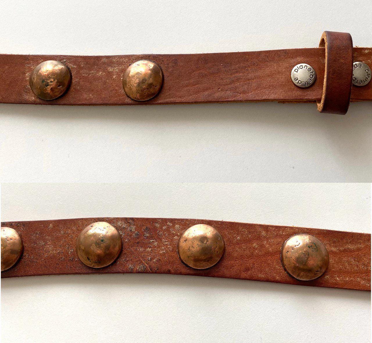 Vintage Studded Thick Leather Belt Heavy Buckle Heavy Studs Brown