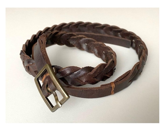 Vintage 50s 60s Skinny Braided Leather Belt Dark Brown Super  display picture 1
