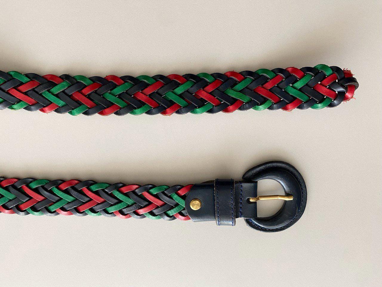 Vintage Made in Italy Braided Leather Belt Multicolor Green  display picture 3