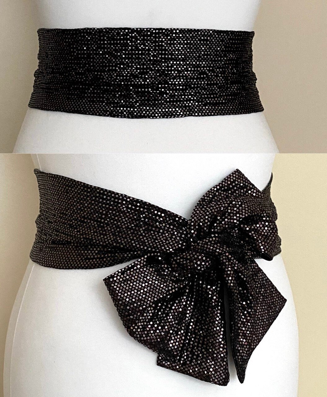 Wide Soft Sequin Sash Shiny Silver Ivory Dusty Rose Black 