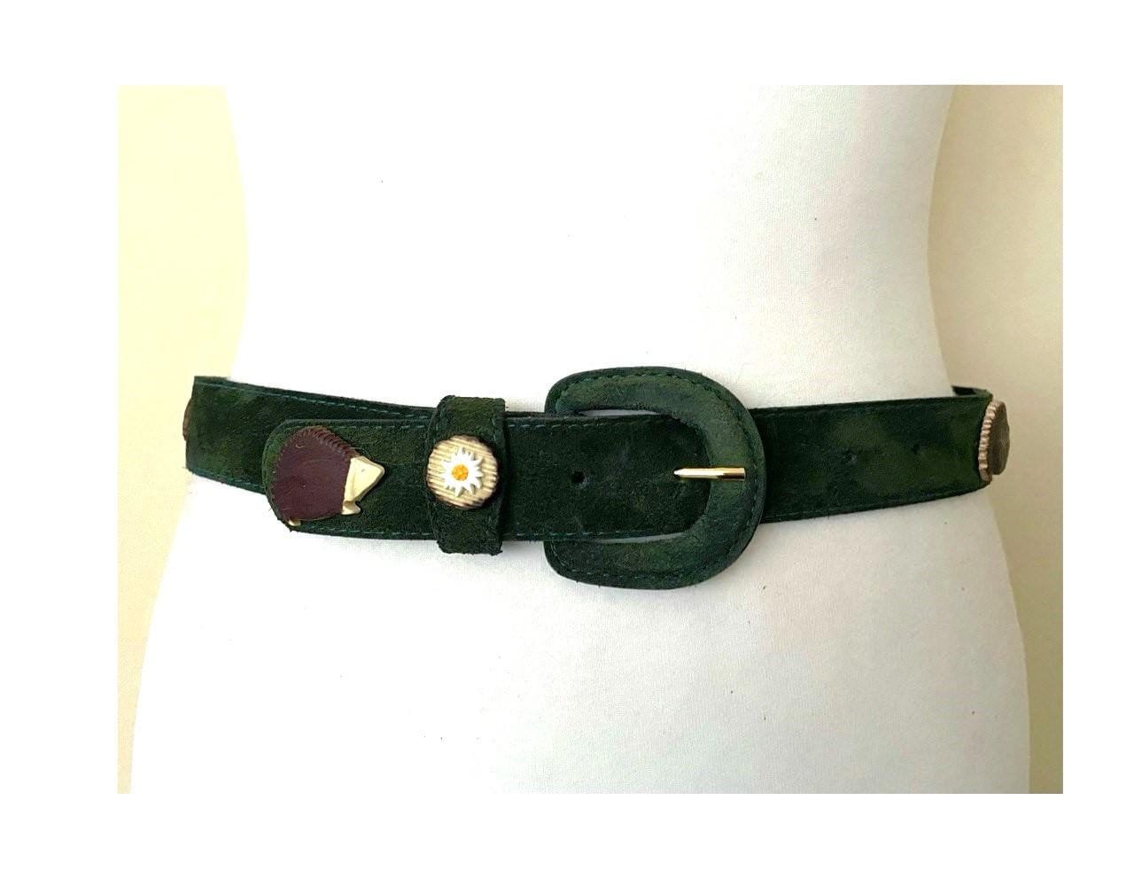 Vintage XS S Size Suede Leather Dark Green Belt Hedgehog  display picture 1