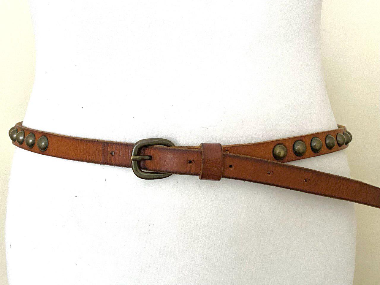 小物 leathr studs belt archive brown Skinny Vintage Studded Brown Leather Belt 90s Rocker Western