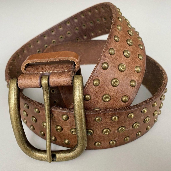 Brown Studded Leather Waist Belt 36\