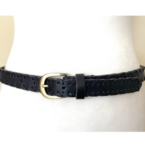 Laura Ashley Black Leather Belt with Brass-Tone Buckle Laura Ashley Black Leather Belt Made in England 32” M/L Wide  main image 4