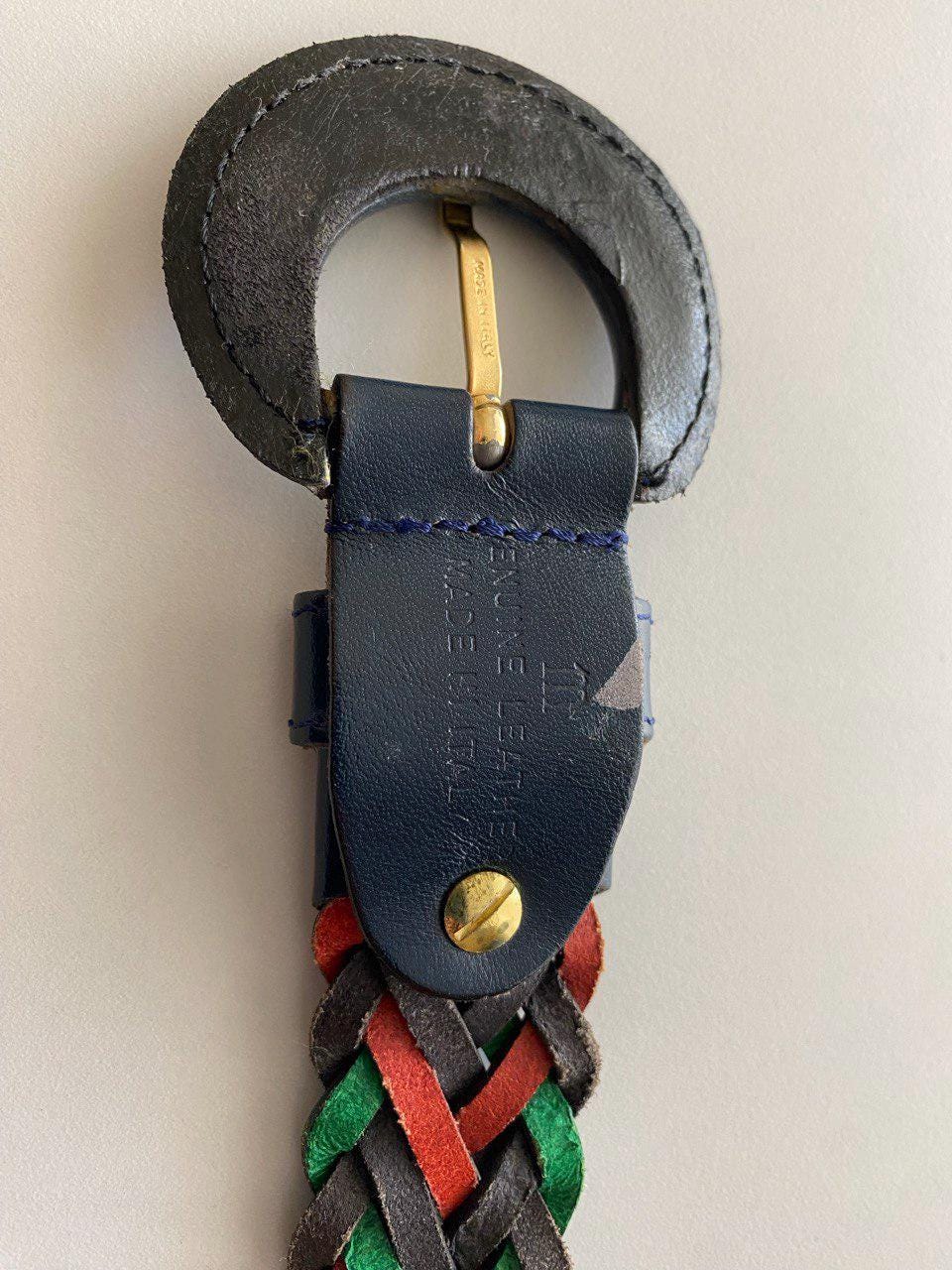 Vintage Italian braided leather belt navy green red woven adjustable Vintage Made in Italy Braided Leather Belt Multicolor Green  main image 3